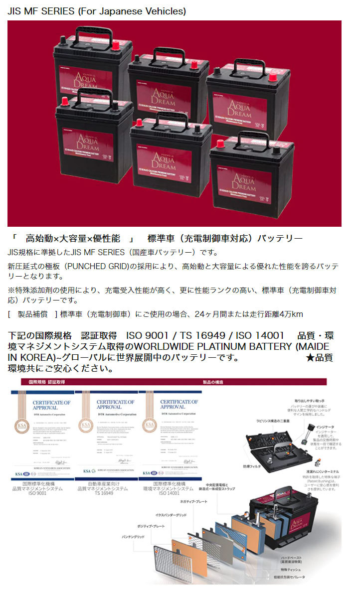 AUQA DREAM カーバッテリー 充電制御車対応 AD-MF75B24R 高性能 シールド型メンテナンスフリー 沖縄・離島は配送不可 : aquadream-0004:オートクラフト - 通販 - Yahoo!ショッピング