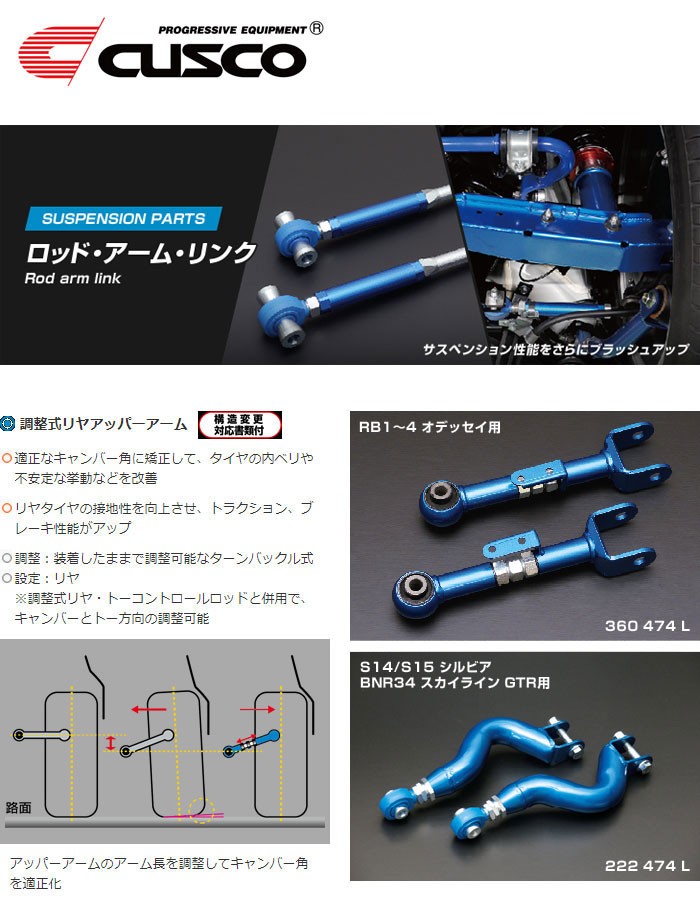 クスコ 調整式リヤアッパーアーム リヤ インプレッサWRX GVB 10/7〜14 