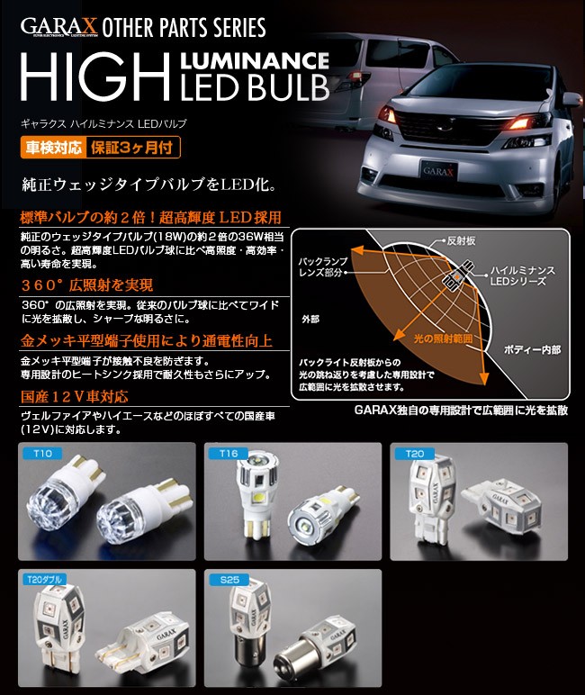 GARAX ギャラクス ハイルミナンス LEDバルブ T20シングル レッド