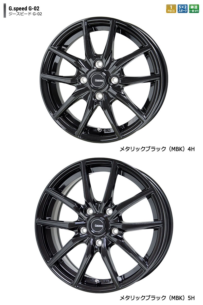【送料込み】G-SPEED ホイールセット　15×6j+53 15インチ　2本 HOTSTUFF Gスピード G-02 15×6.0J 5H PCD114.3 +53 メタリック