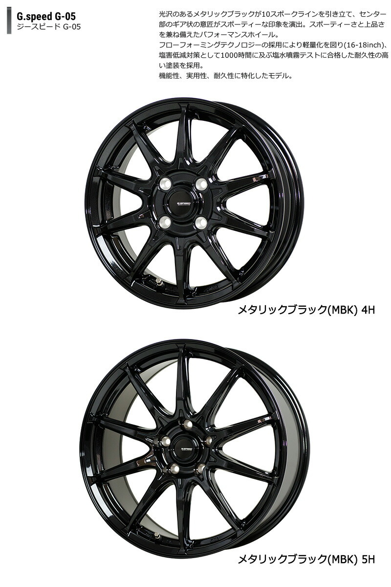 HOTSTUFF Gスピード G-05 17×6.5J 4H PCD100 +45 メタリックブラック