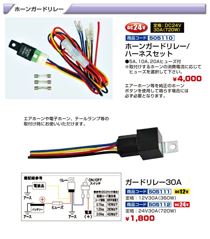 JETINOUE ジェットイノウエ ホーンガードリレー/ハーネスセット DC24V