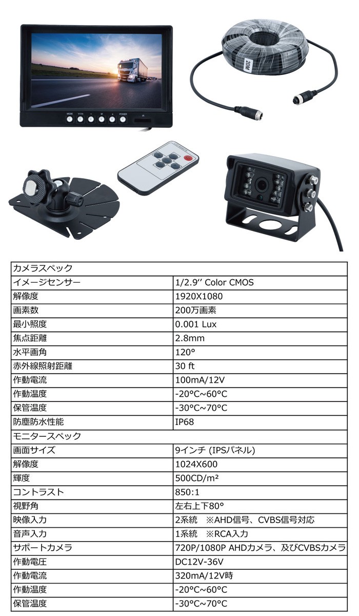 JETINOUE ジェットイノウエ 9インチ IPSオンダッシュモニター AHD