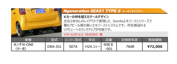 Jworks Ngeneration SEA51 TYPE II マフラー 【ホンダ N-ONE（ターボ
