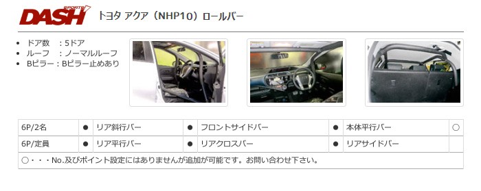 OKUYAMA オクヤマ DASH ロールバー スチール製 アクア NHP10 [10P/No