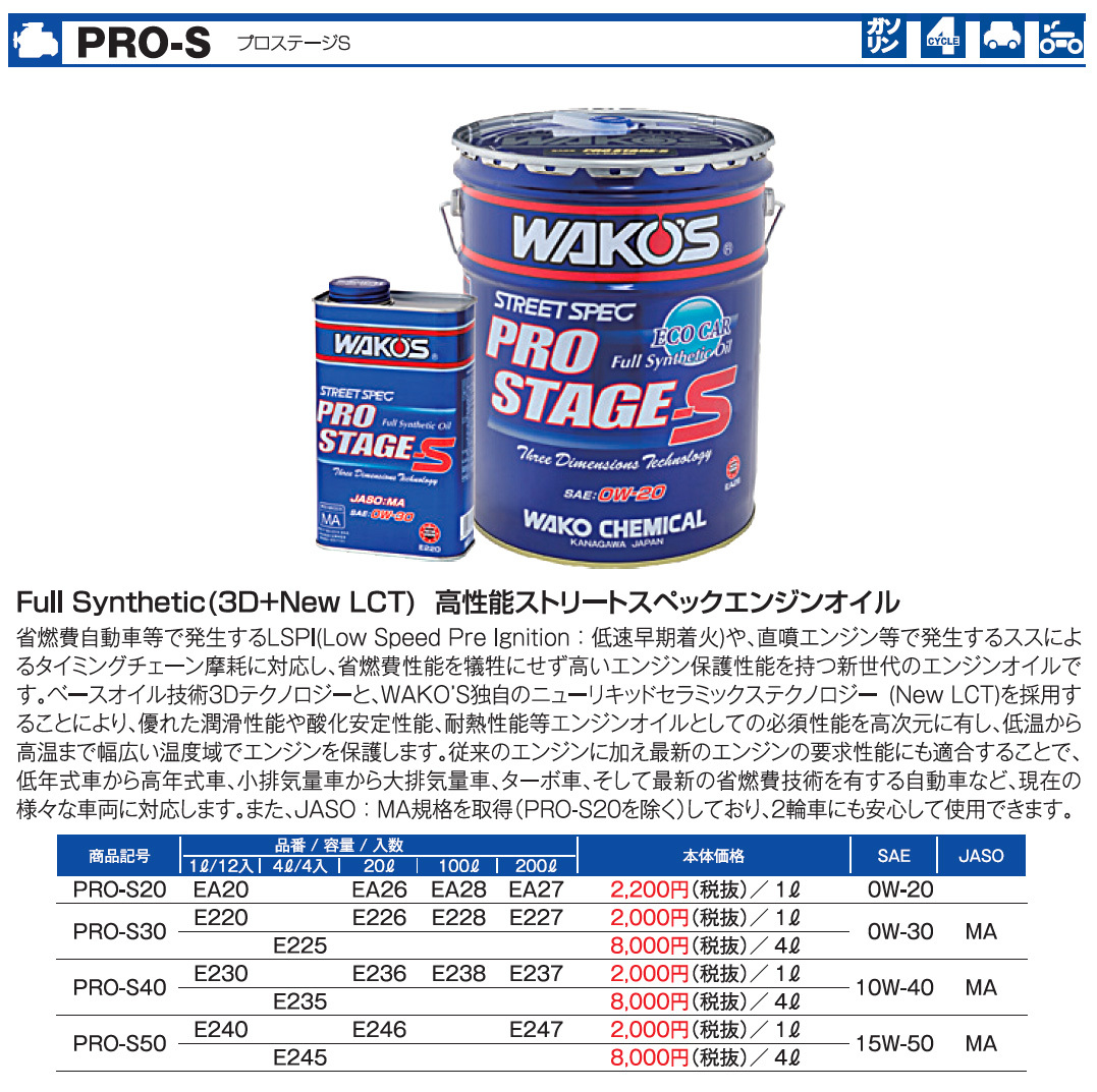 WAKO'S ワコーズ プロステージS20 粘度(0W-20) PRO-S20 EA26 [20L 