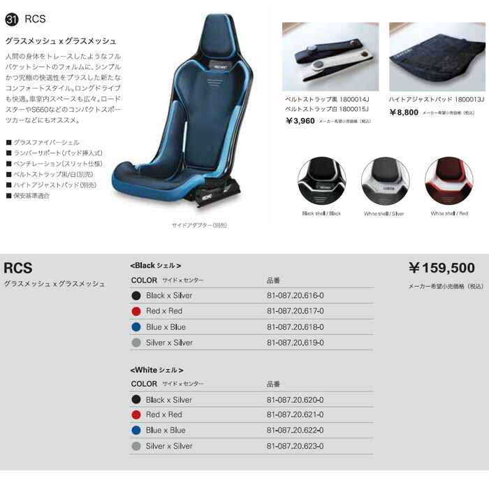 RECARO レカロ正規品 RCS ブラックシェル レッド×レッド (グラス