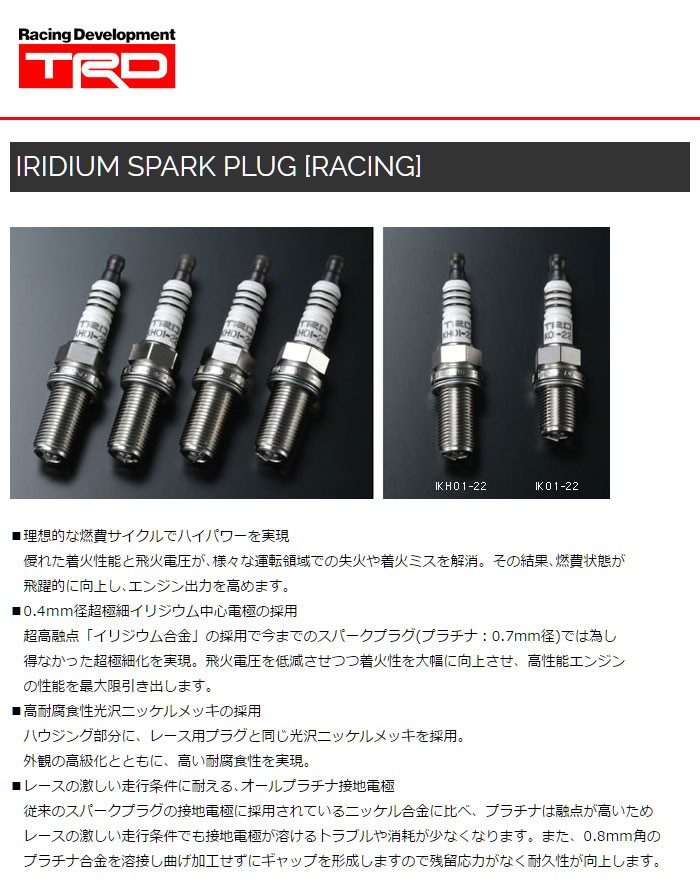 TRD イリジウムスパークプラグ レーシング 1本 ヴィッツ KSP130 NCP131