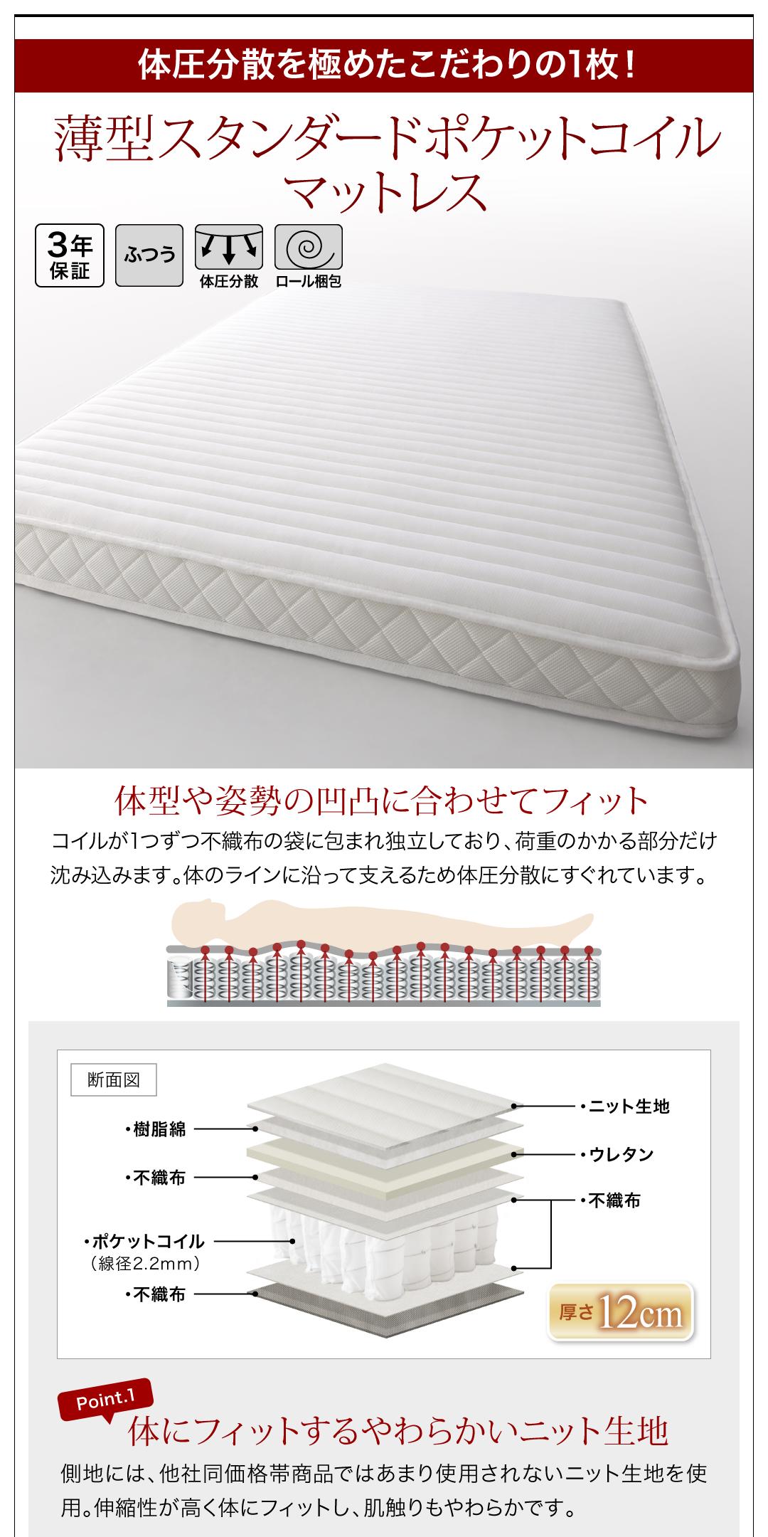 ベッド 収納付きベッド ダブルベッド マットレス付き 収納 収納付 収納ベッド 大容量 収納ボックス 布団 薄型スタンダードポケットコイルマットレス付 ダブル