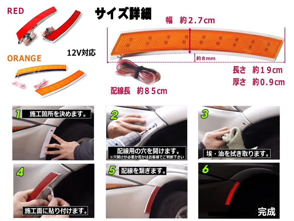 LEDサイドマーカー 赤 左右 2個1セット レッド 汎用 US仕様 フェンダー貼付 フロント リア兼用 12V車 対応