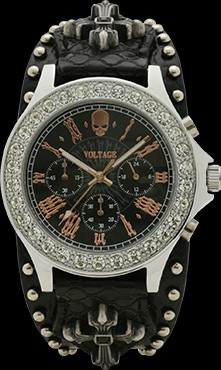 ヴォルテージ VOLTAGE 腕時計 メンズ クロノグラフ レザー クロス コンチョ 3色 ギラギラ スワロフスキー ボルテージ クオーツ 防水｜auto-parts｜03