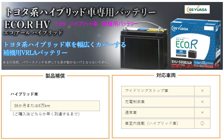 EHJ-S55B24L /GSユアサ バッテリー ECO.R HV(エコ アールHV) /GS YUASA