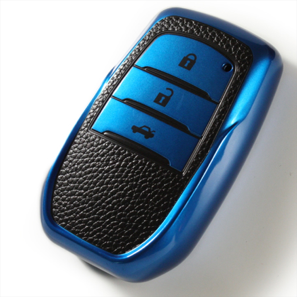トヨタハイブリッドHV スマートキーHV青色 トヨタ（TOYOTA） キーケース スマートキーカバー シボ加工 メタリック