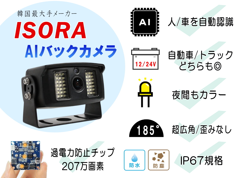 AIバックカメラ 人 車 自動認識 警告ブザー付 広角185° 夜間 AIバックカメラ 人 車 自動認識 警告ブザー付 広角185° 夜間