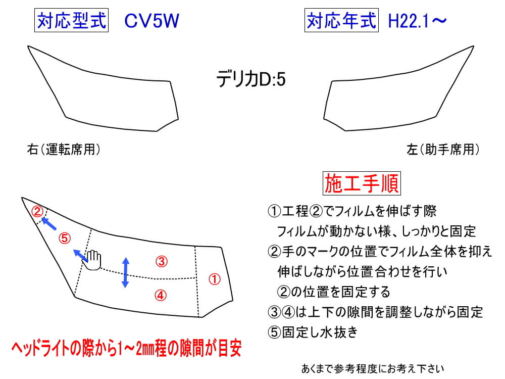ヘッドライトプロテクションフィルム (デリカ D:5) 車種専用 カット