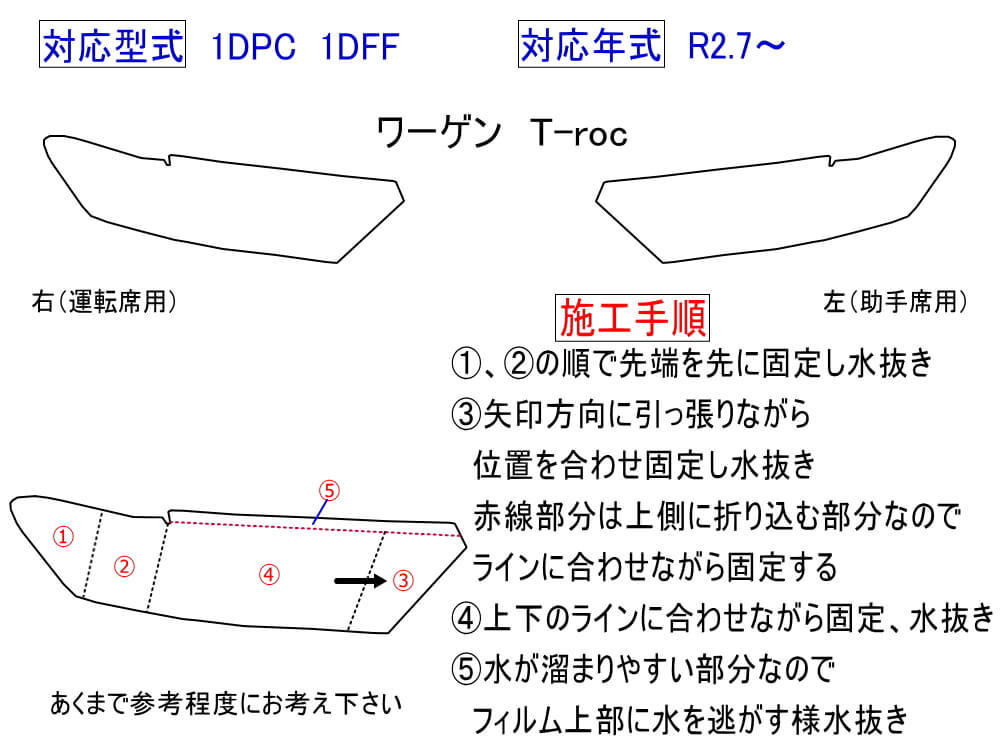 ヘッドライトプロテクションフィルム (ワーゲン T-Roc) 車種専用 カット済み 左右セット ヘッドライト保護 1DPC 1DFE 令和２年７月〜  フォルクスワーゲン