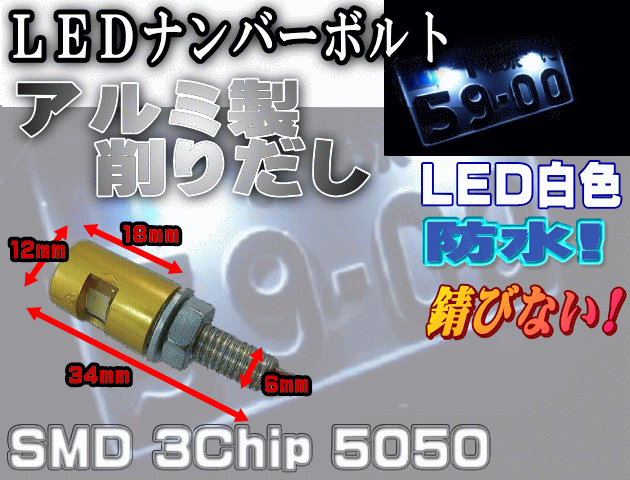 アルミナンバーボルト 黒▽ブラック/LEDナンバーボルト,汎用/防水.バイク.LEDナンバー灯ボルト.LED内臓ボルトナンバー灯.ボルトLED  :numberbolt-led-black:AUTOMAXizumi - 通販 - Yahoo!ショッピング