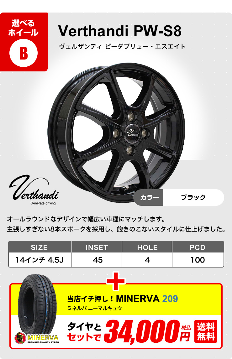 155/65R14 ホイールが選べる 軽自動車用サマータイヤホイールセット 