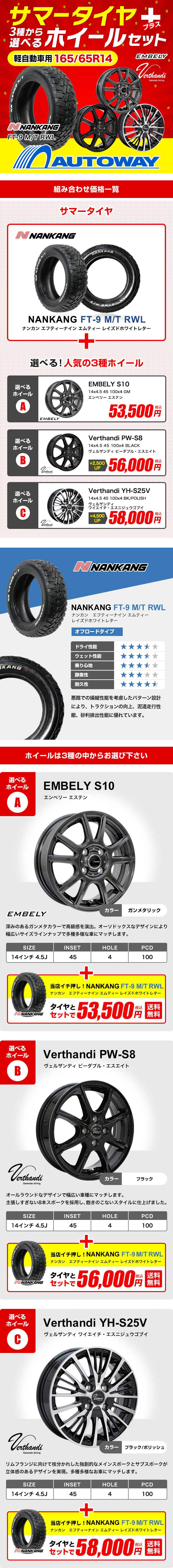 165/65R14 ホイールが選べる 普通自動車用サマータイヤホイールセット