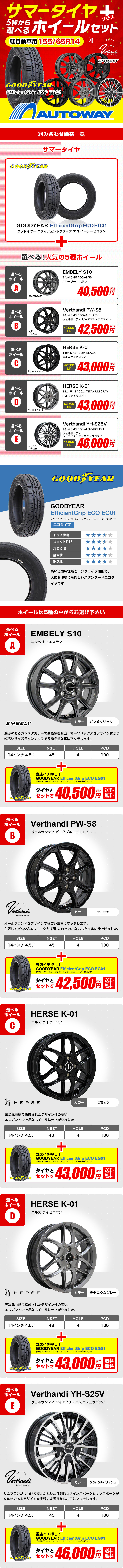 155/65R14 ホイールが選べる 軽自動車用サマータイヤホイール