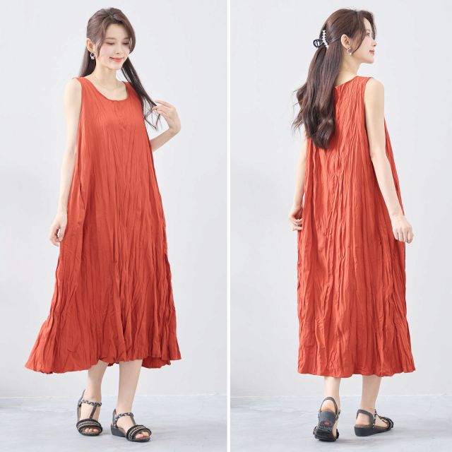 TRUBE ワンピース ノースリーブ マキシ丈 ワッシャードレス 夏