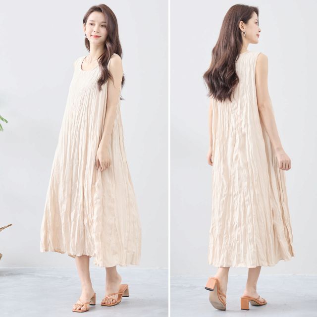TRUBE ワンピース ノースリーブ マキシ丈 ワッシャードレス 夏