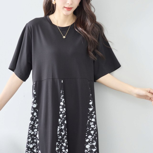 TRUBE ワンピース 半袖 ロングワンピース ハギ 花柄 切替 ミモレ