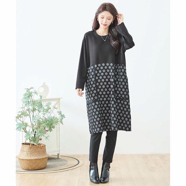 TRUBE ワンピース 長袖 レディース チュニック 可愛い 膝下 スモック