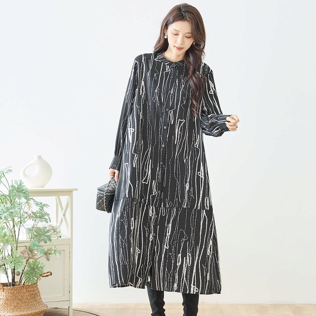 TRUBE ワンピース 長袖 ロングワンピース 前開き チュニック