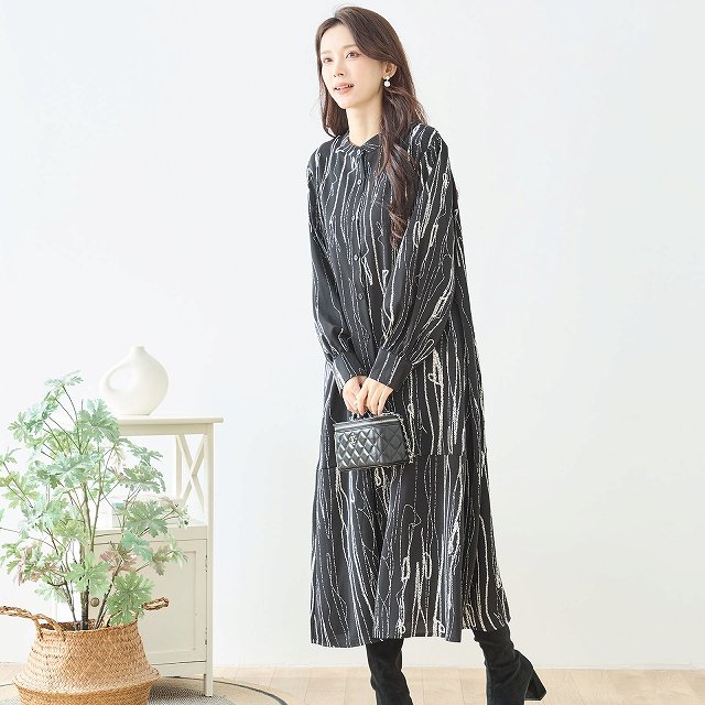 TRUBE ワンピース 長袖 ロングワンピース 前開き チュニック