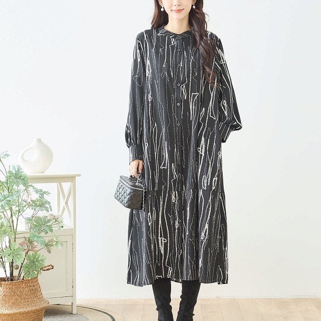 TRUBE ワンピース 長袖 ロングワンピース 前開き チュニック