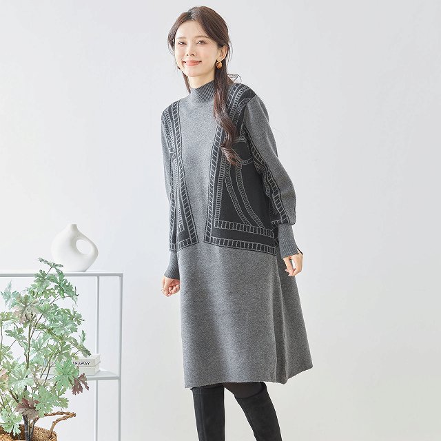 TRUBE ワンピース 長袖 ニットワンピース 大人可愛い 膝丈チュニック