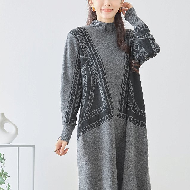 TRUBE ワンピース 長袖 ニットワンピース 大人可愛い 膝丈チュニック