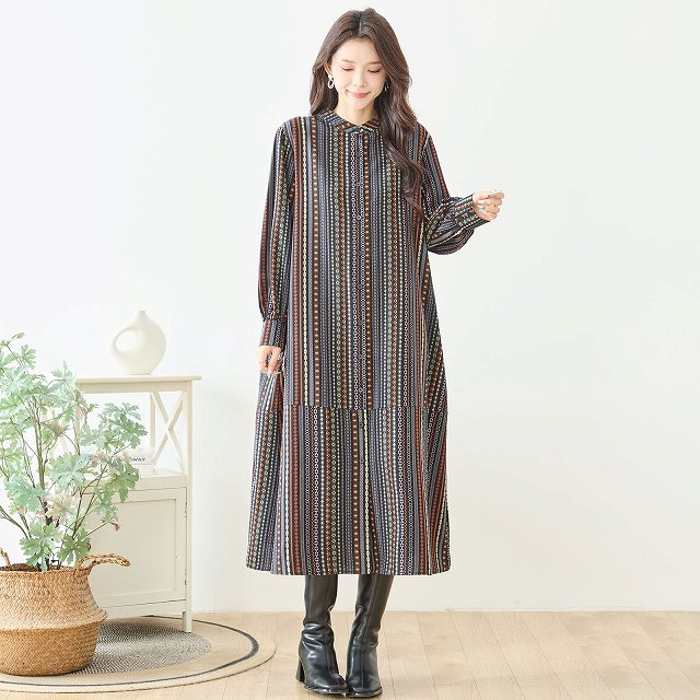 TRUBE ワンピース 長袖 シャツワンピース 前開き チュニック