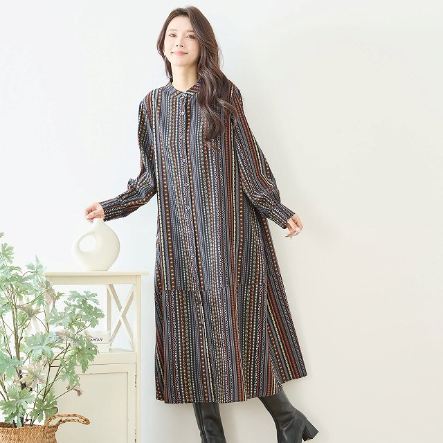 TRUBE ワンピース 長袖 シャツワンピース 前開き チュニック