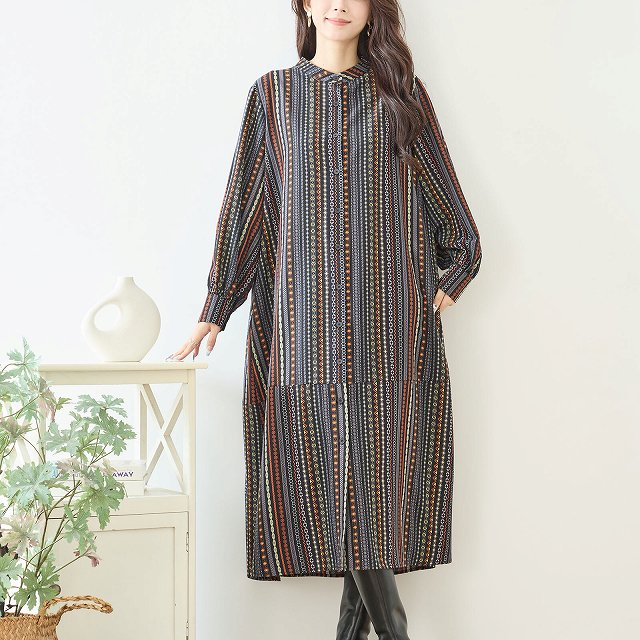 TRUBE ワンピース 長袖 シャツワンピース 前開き チュニック