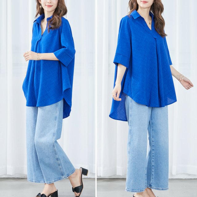TRUBE シャツ ブラウス スキッパー Vネック トップス レディース