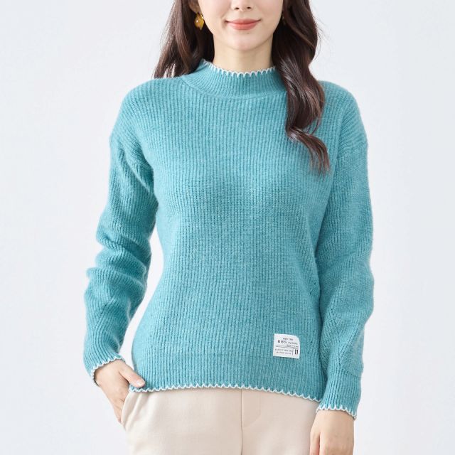 ニット リブニット リブ編み ハイネック 秋 冬 M L 紺 ミント