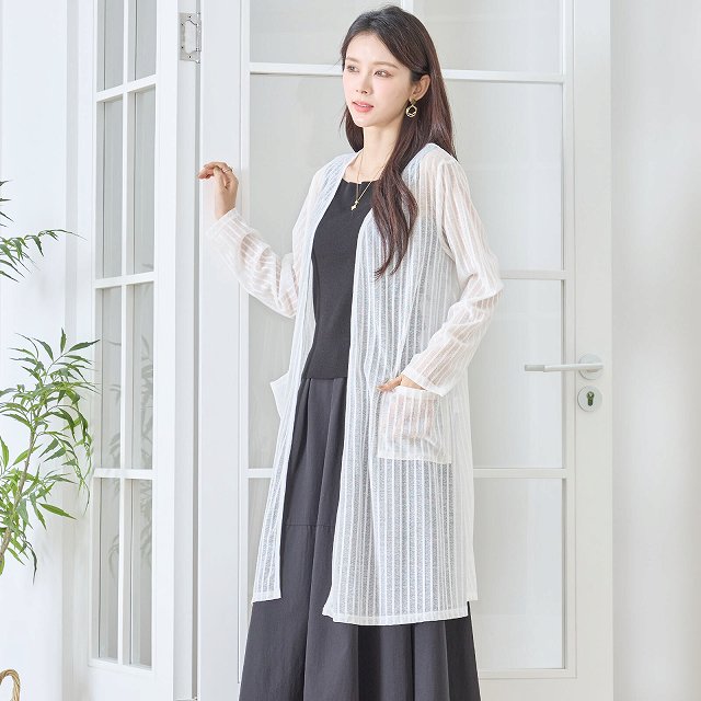 TRUBE カーディガン ロング ロングカーディガン シアー ニット