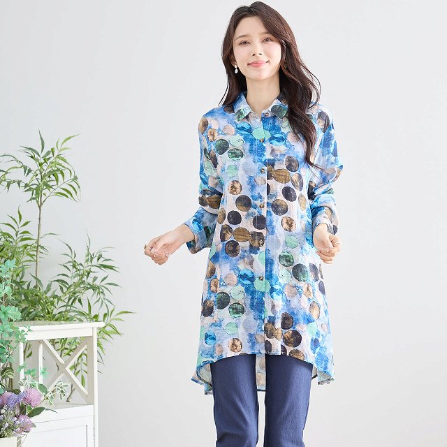 TRUBE オシャレかわいいデザイン　綿素材　プルオーバー　ゆったりサイズ TRUBE シャツ 大人可愛い 長袖 プリント ブラウス 綿100％ 婦人服 通勤
