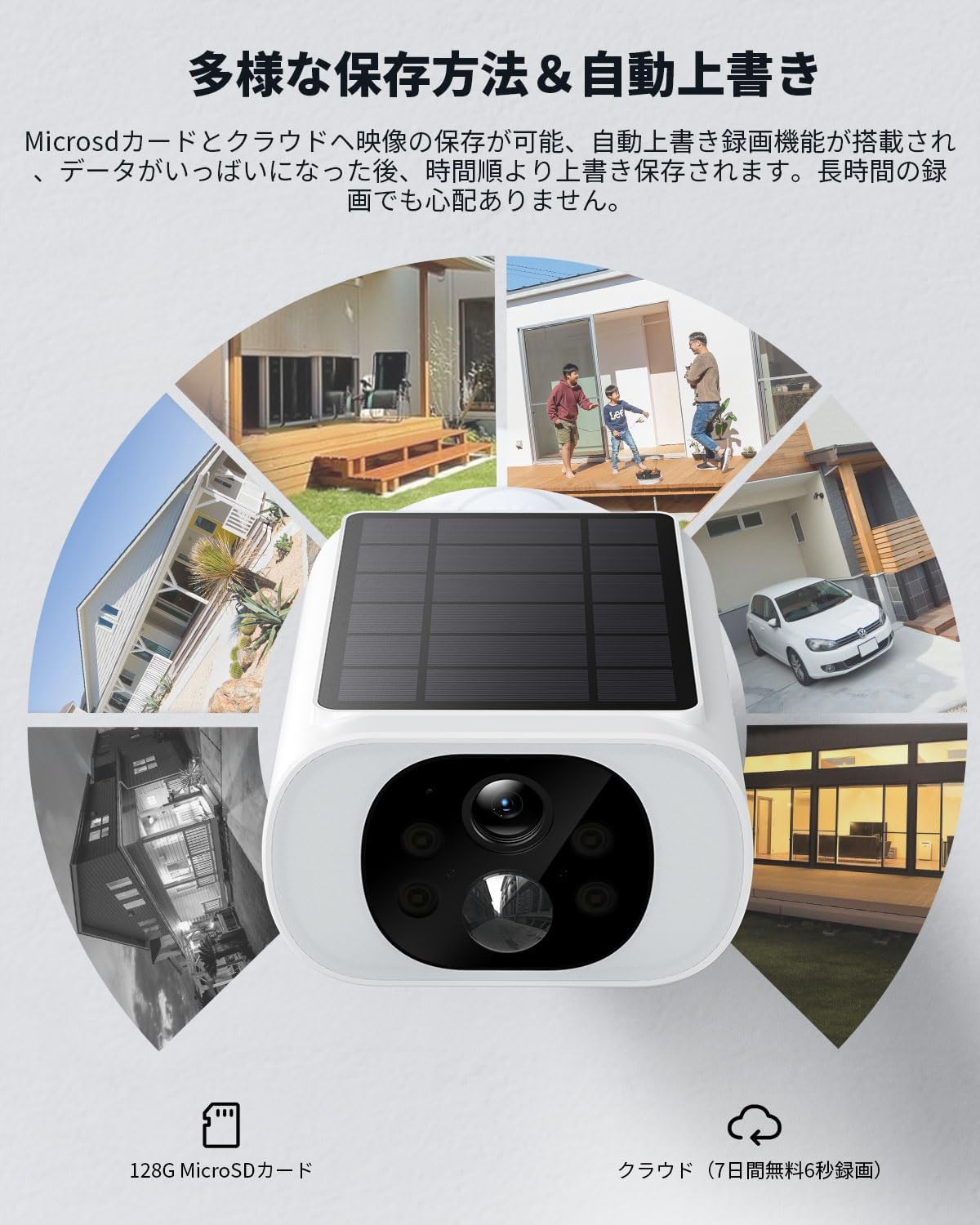 防犯カメラ 屋外 ソーラーパネル一体型 監視カメラ Alexa対応