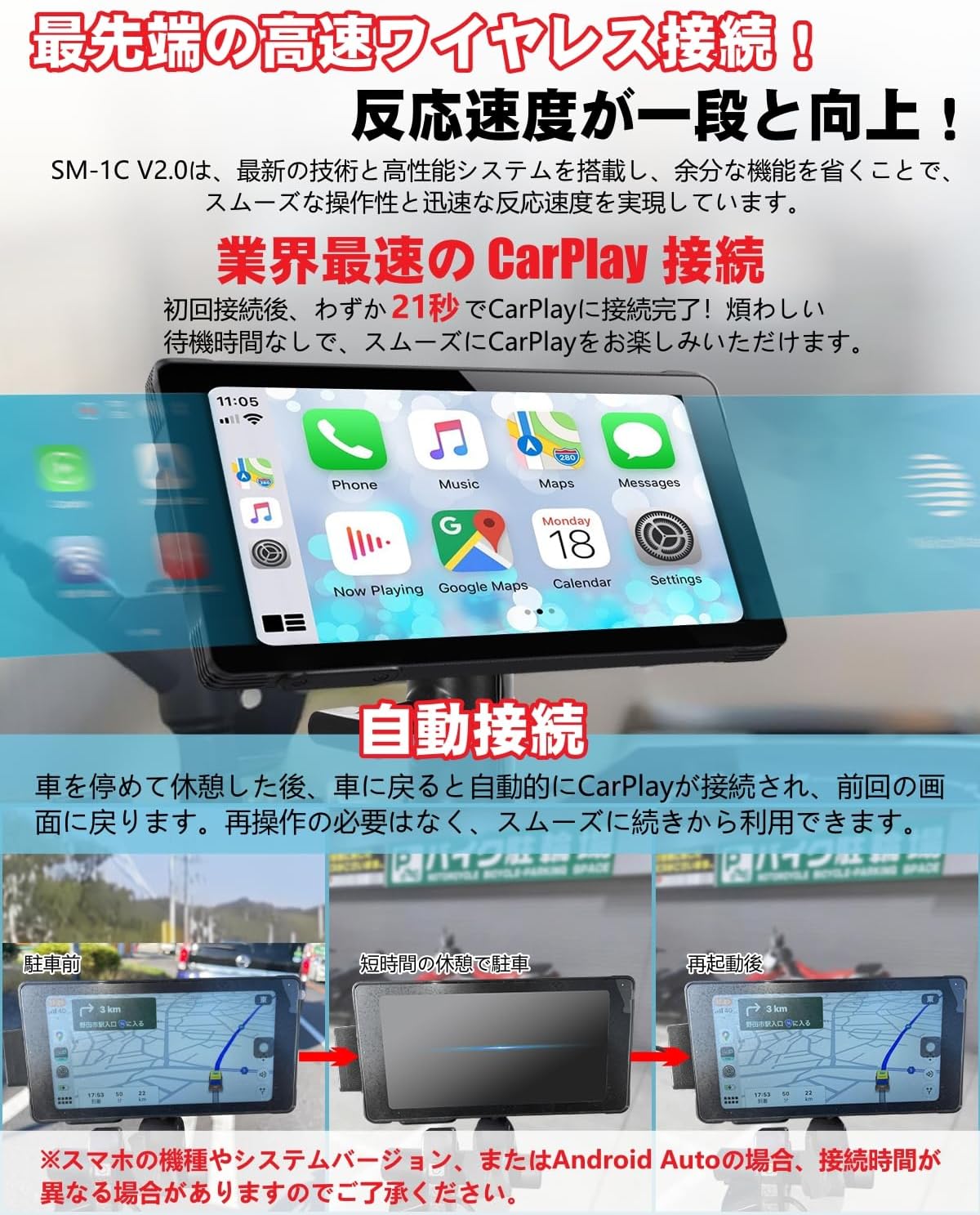 バイク用 スマートモニター バイク ナビ ディスプレイ 超薄型 USB給電