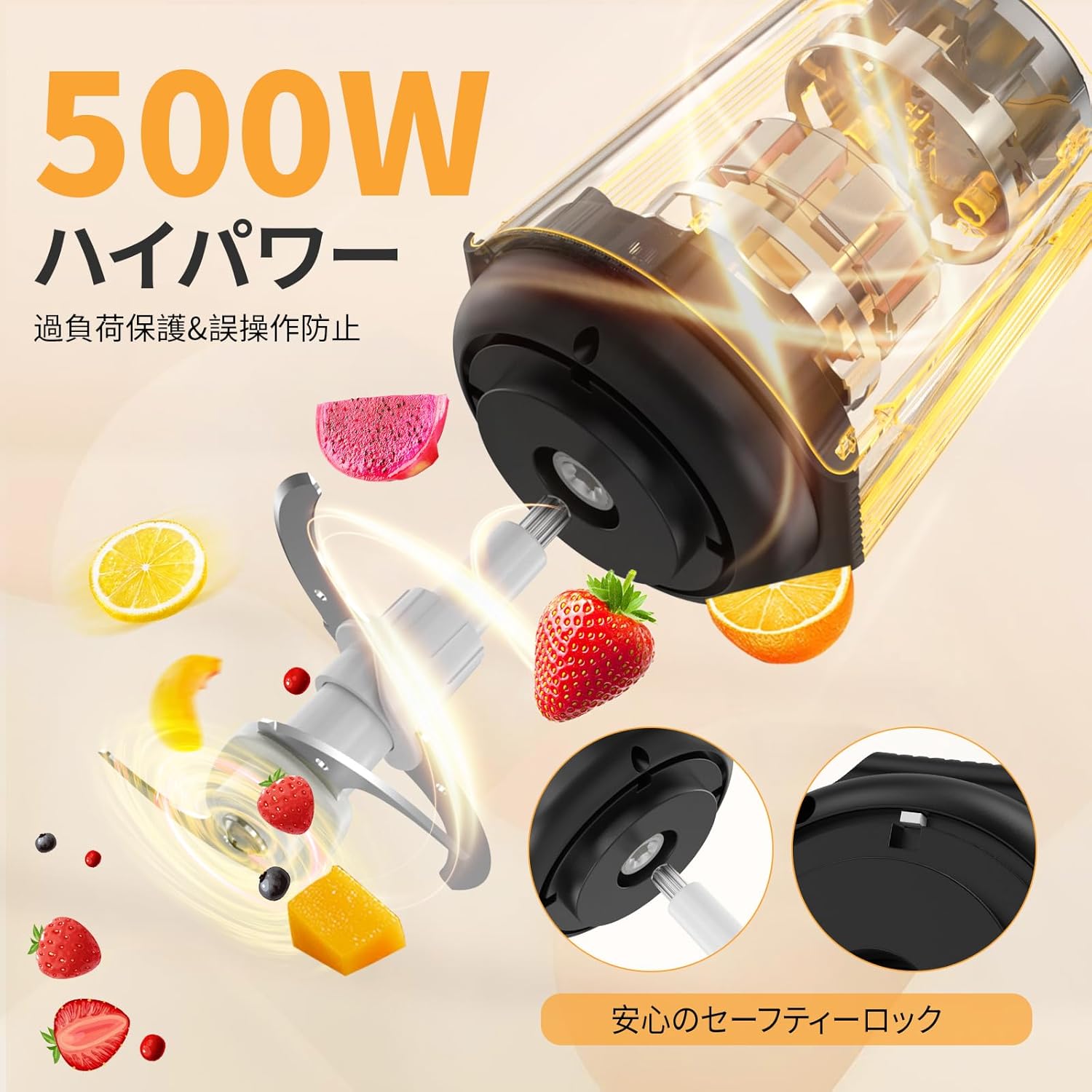 ハイパワーフードプロセッサー 4枚刃 2段階スピード ミキサー フードプロセッサー フードチョッパー 2L 大容量 1台5役 500W