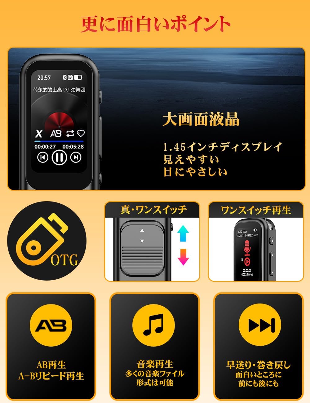 ボイスレコーダー ICレコーダー 小型 録音機 64GB micro SDカード付き