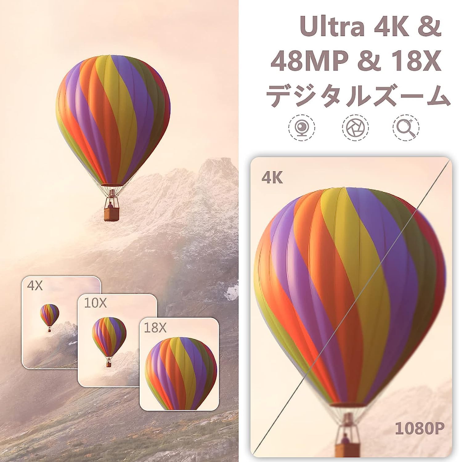 ビデオカメラ 4K 48MP 30FPS18Xデジタルズーム IRナイトビジョン