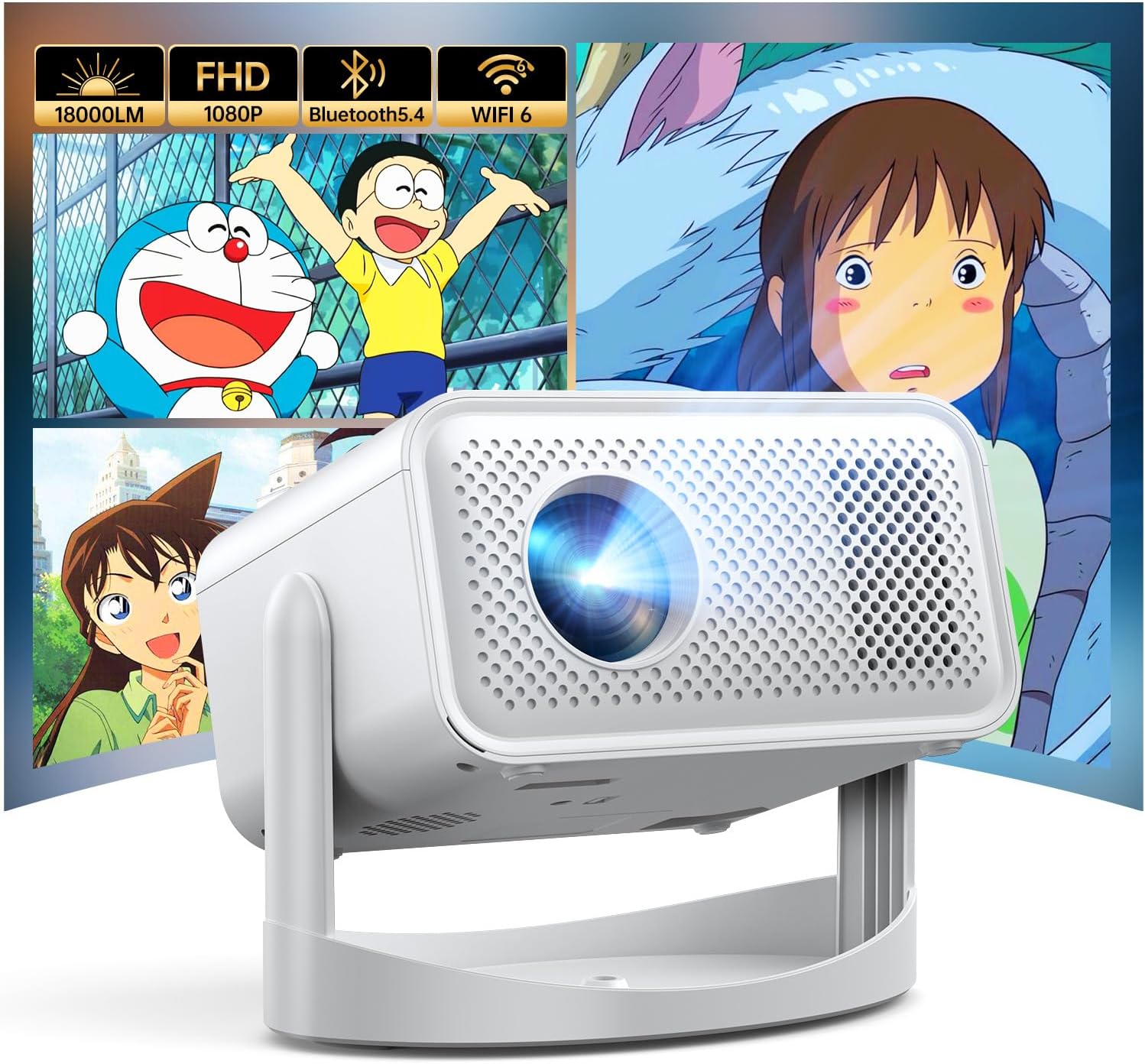 プロジェクター 360°回転 18000LM 1080P 4K対応 天井投影可能