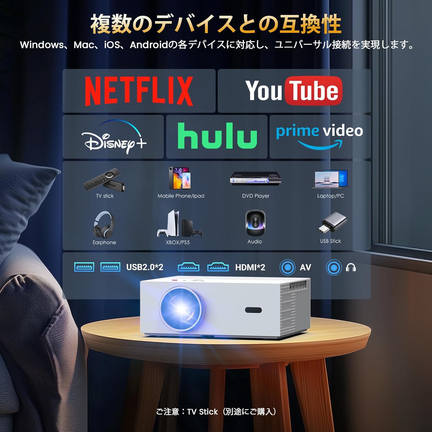 プロジェクター 30000LM 4K対応 オートフォーカス 自動台形補正 WiFi6