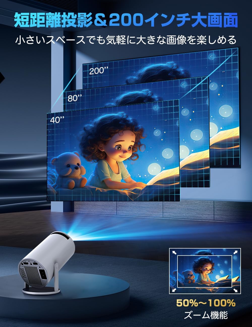 プロジェクター 家庭用 27000LM 270°回転 1080P 天井投影 Wi-Fi6