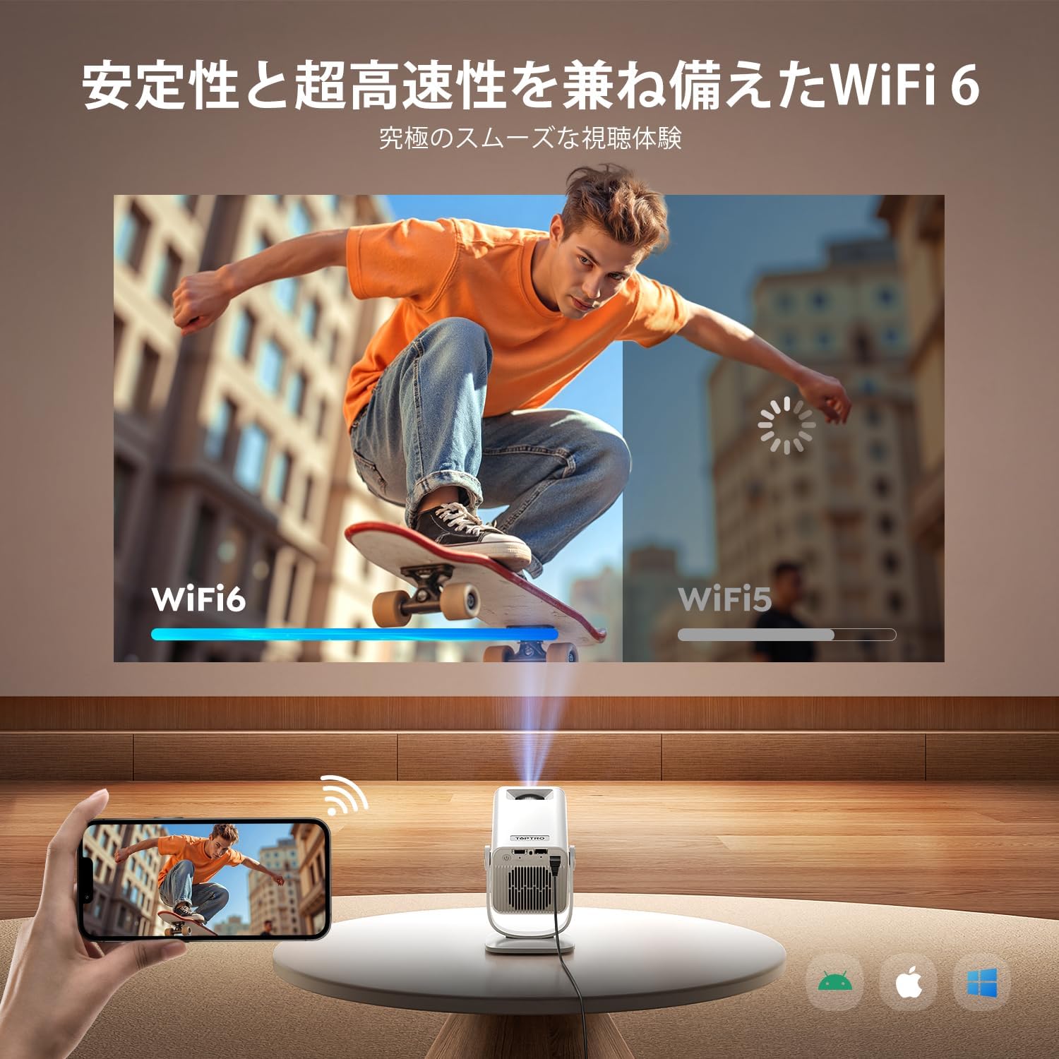 プロジェクターフルHD＆1080P・Android TV搭載 短焦点投影4K対応 プロジェクター Android TV 搭載 小型 家庭用 短距離投影 30000LM