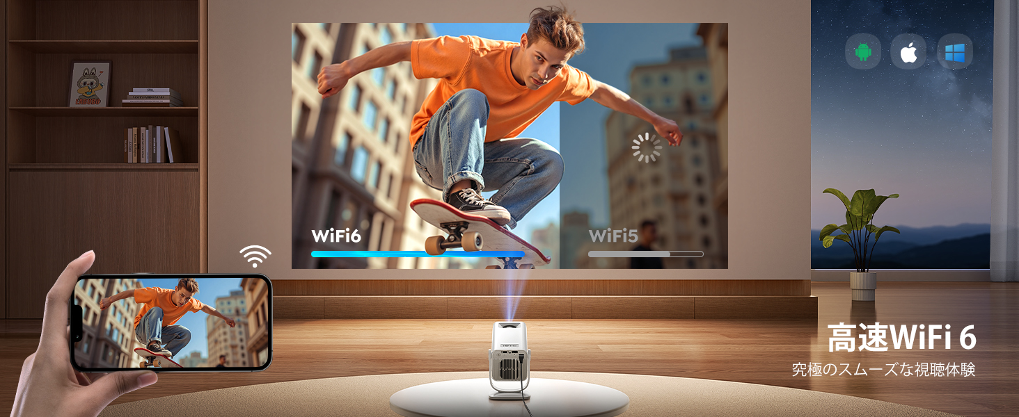 プロジェクター Android TV 搭載 小型 家庭用 短距離投影 30000LM